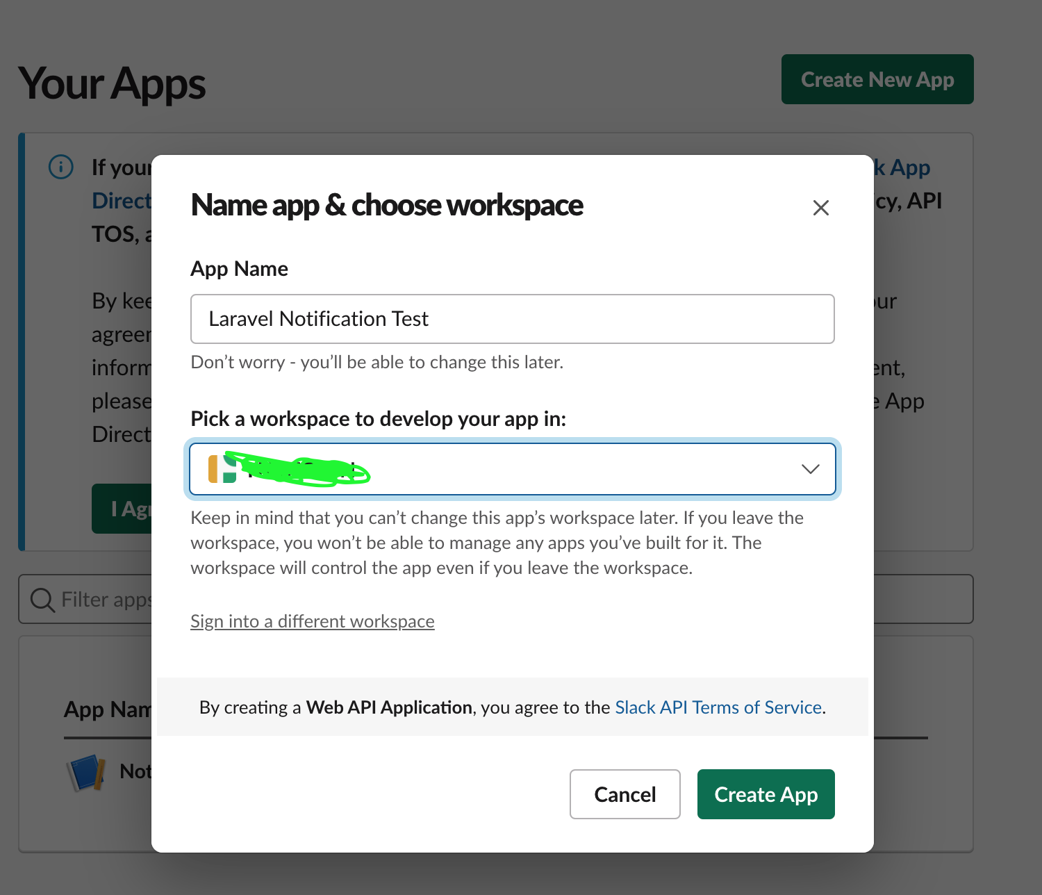 Create slack app App