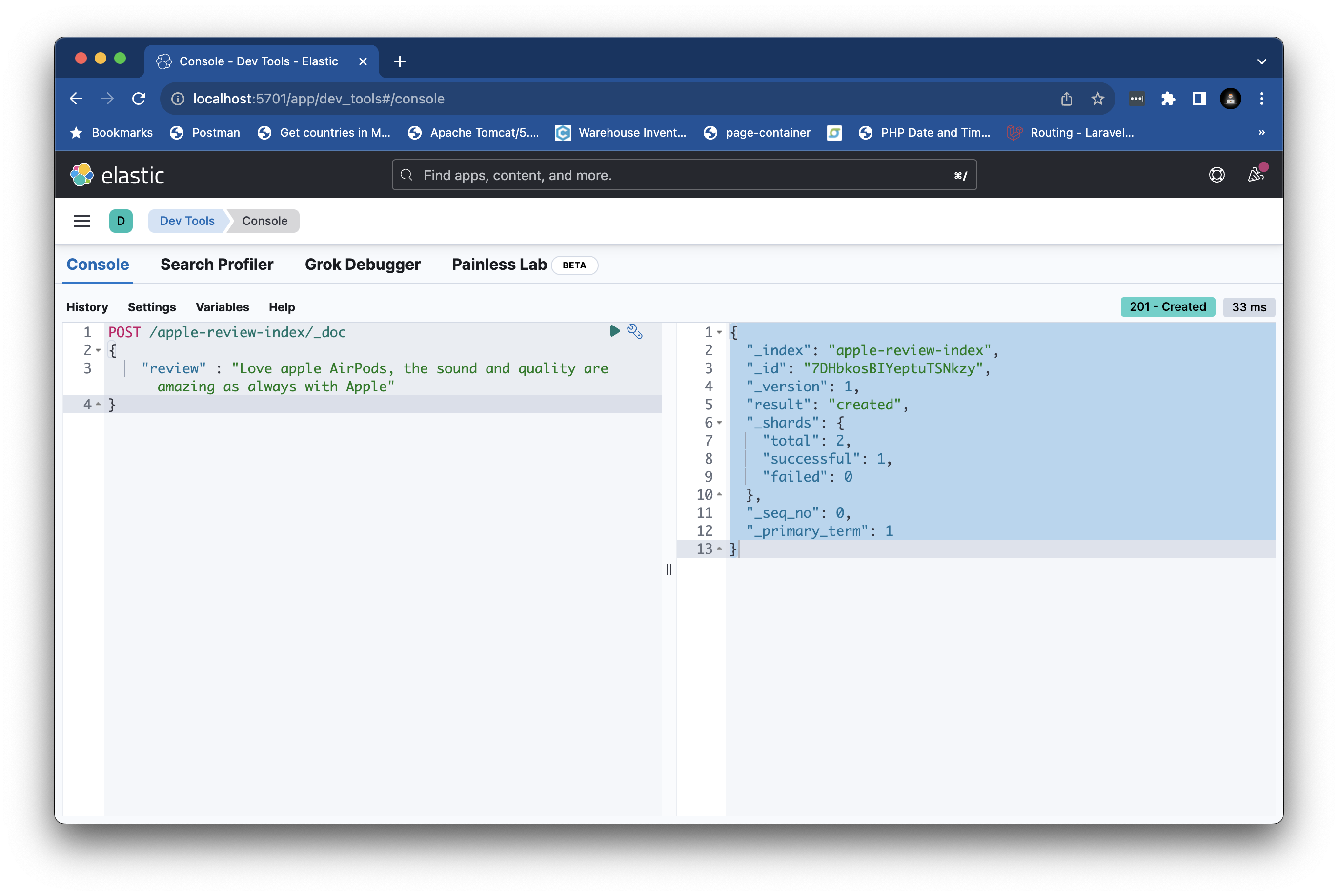 Create elasticsearch index